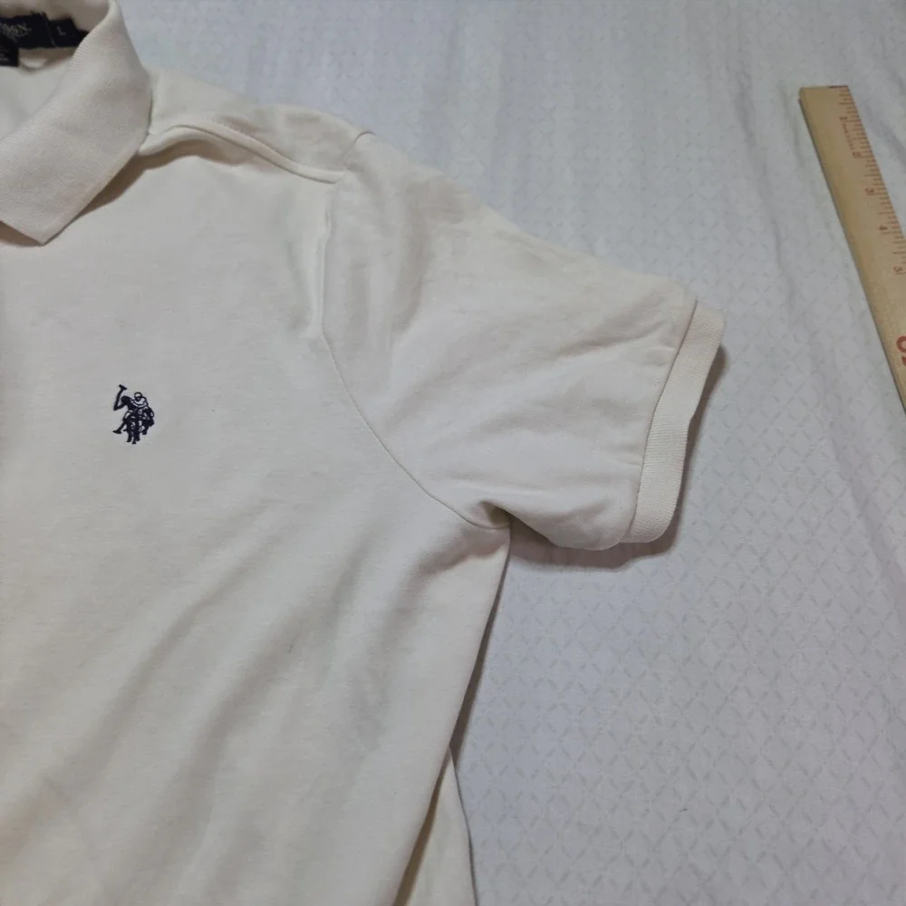Polo Ralph Lauren Polo Shirt Men L Cream Short Sleeve Cotton Pique Pony Logo